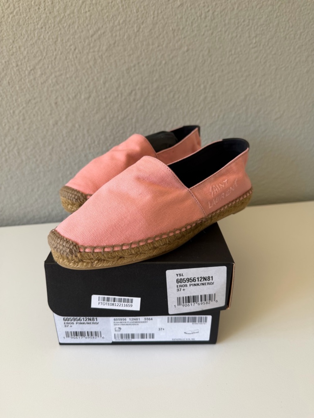 Saint Laurent Pink Canvas Espadrilles with Jute Sole